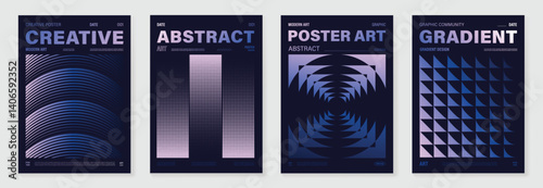 Modern gradient poster background vector set.Cover template with vibrant perspective geometric prism shapes in motion. Ideal design for social media, cover, banner, flyer.