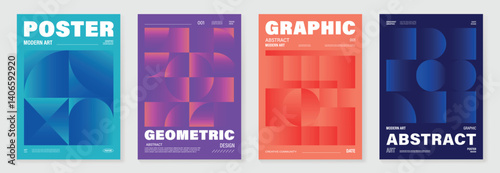 Modern gradient poster background vector set.Cover template with vibrant perspective geometric prism shapes in motion. Ideal design for social media, cover, banner, flyer.