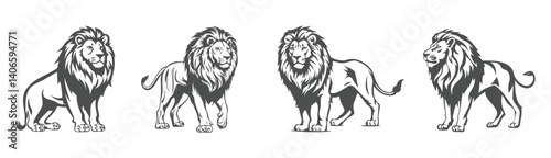 lion silhouette set, black and white design illustration