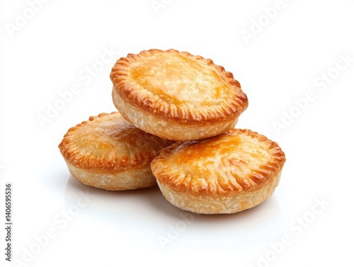 White background showcasing multiple delicious Australian meat pie pastries.