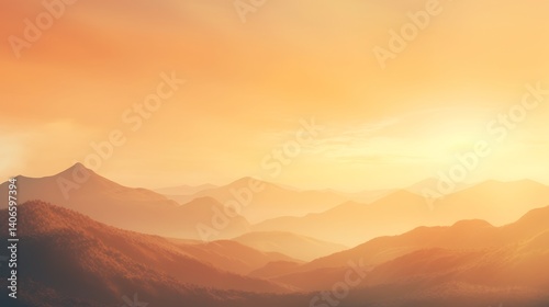 Ultra detailed 4K serene sunset mountain landscape warm earthy tones watercolor texture overlay soft golden hour glow minimalistic composition depth of field