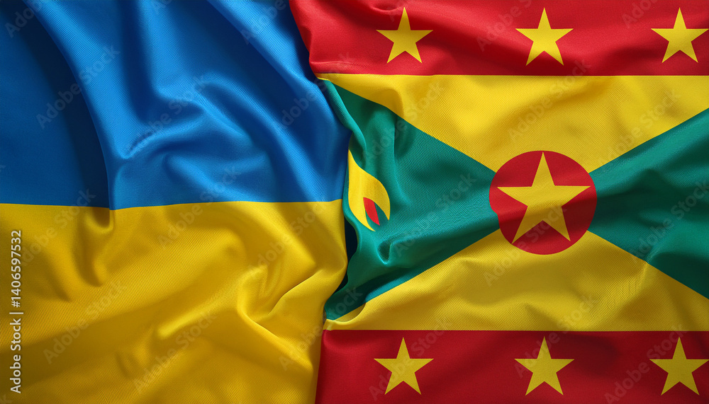 Obraz premium グレナダの国旗とウクライナの国旗。(Grenada flag and Ukraine flag.) 