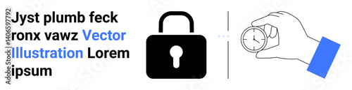 Padlock symbolizing safety and hand setting a timer for time control, security mechanisms, online safety, data protection, deadlines, project planning, simple landing page