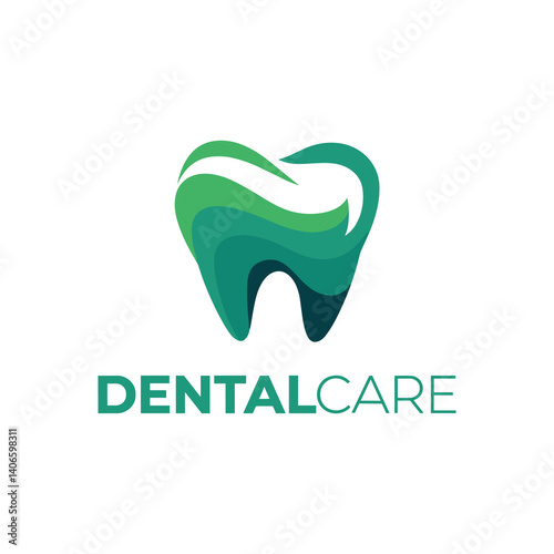 Modern Dental Care Graphic Logo Illustration with Stylized Tooth and Green Element