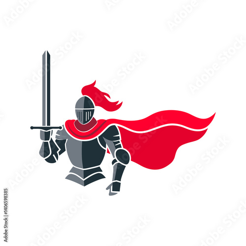 Stylized Knight with Sword and Red Cape