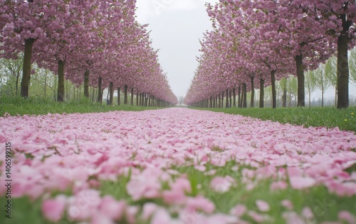 Wallpaper Mural Pink cherry blossoms carpet a pathway Torontodigital.ca