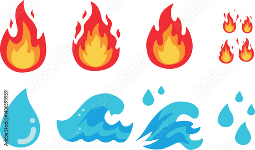 火の炎と水のベクターイラスト
