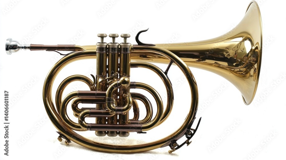Obraz premium Polished brass instrument with a bell