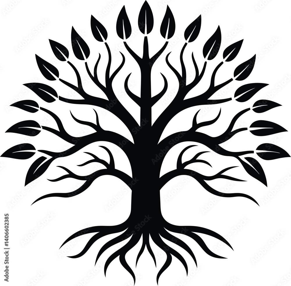 Obraz premium Stylized Tree Of Life In Navy Blue Circular Design.