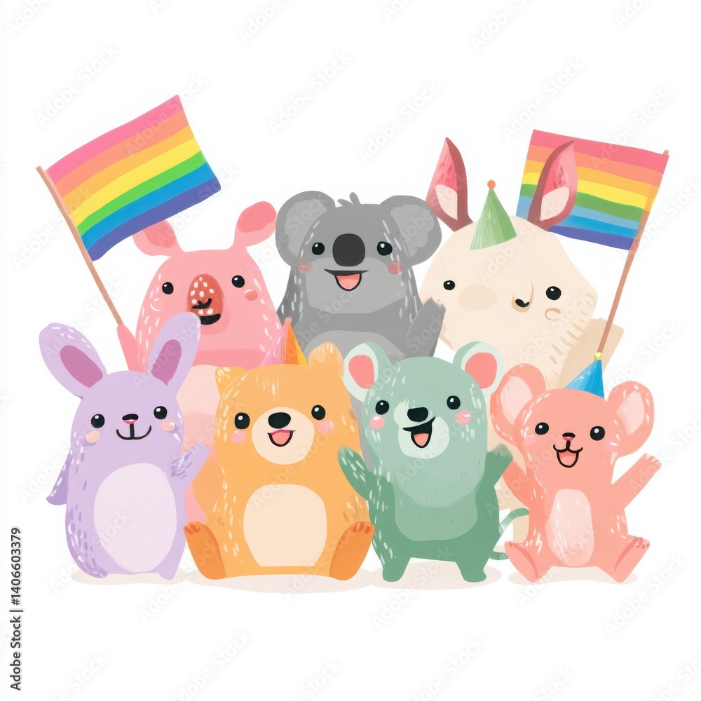 Naklejka premium Cute Animal Pride Parade,lgbtq support 