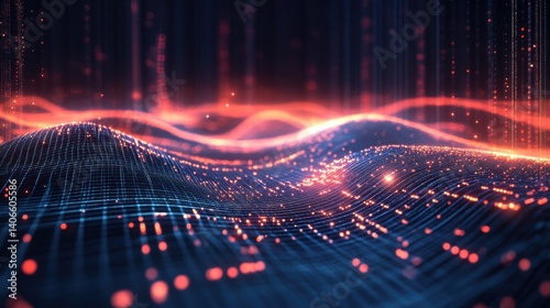 A vibrant, abstract representation of digital waves, featuring glowing lines and dots, evoking a sense of motion and technology.