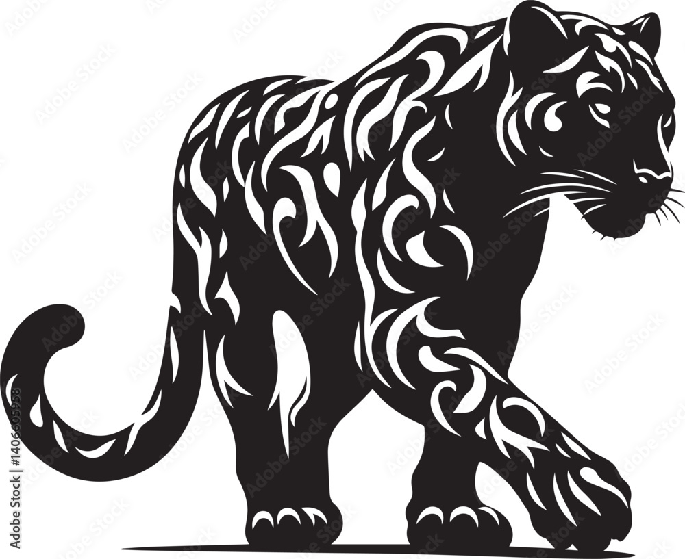 Fototapeta premium Front view of Panther on dark background. Predator series