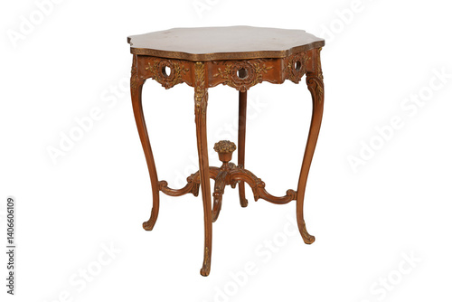 wooden chair isolated on white  Carved walnut French style lamp table 
