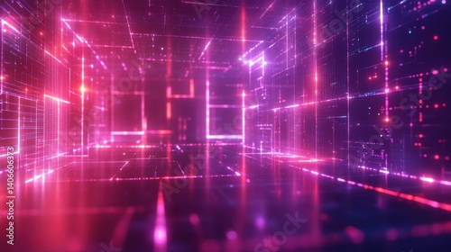A vibrant digital space filled with glowing lines and neon colors, creating a futuristic and abstract environment.