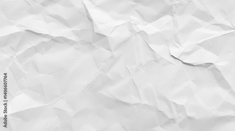 Crumpled white paper creating textured, minimalist background with artistic potential, offering subtle depth and visual intrigue for creative design compositions