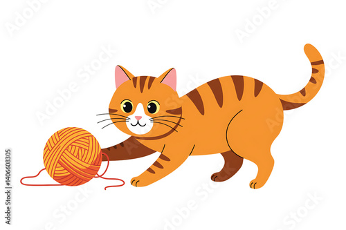 Playful Ginger Kitten and Yarn Ball
