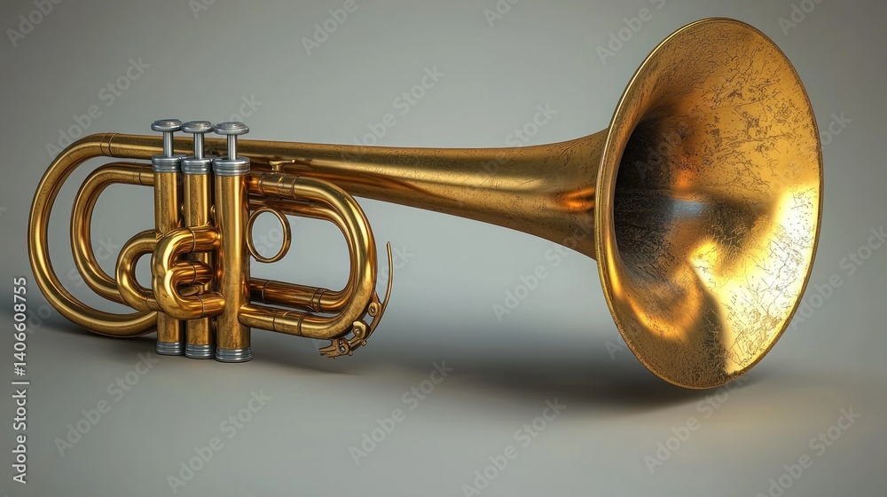 Naklejka premium Brass trumpet, polished gold, vintage style