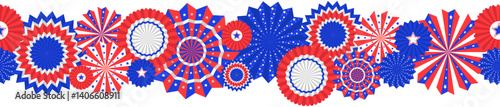 Seamless border with american flag ribbon rosettes. US flag bunting
