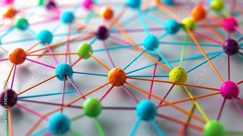 Abstract colorful network of spheres and sticks.