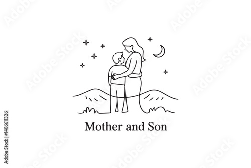 Warmly Embraced: Mother and Son Under the Night Sky