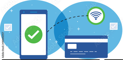 Digital Payment via Smartphone and Credit Card  Flat Vector Illustration Using Modern Technology