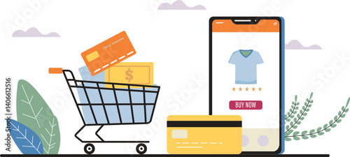 Online Mobile Store Vector – Shopping App and Digital Marketing Illustration