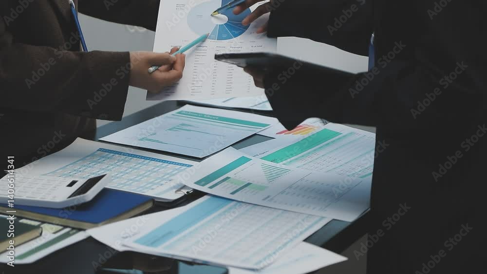 Accounting company provide finance and taxation planning for profitable cash flow, Auditor and accountant team working in office, analyze financial data and accounting record with calculator.Insight