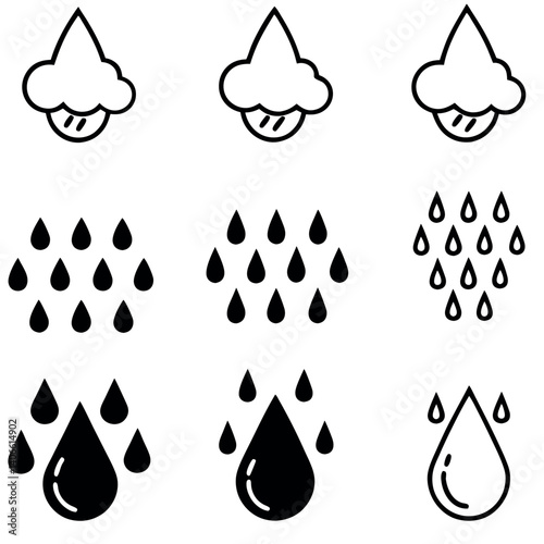 Simple Weather Icons Showing Different Rain Conditions