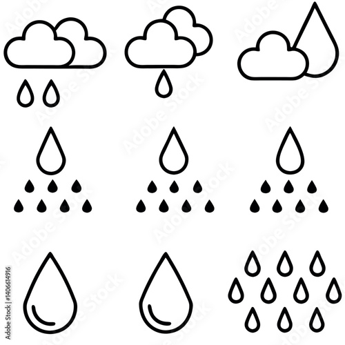 Simple Weather Icons Showing Different Rain Conditions