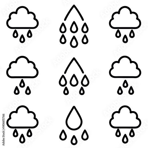 Simple Weather Icons Showing Different Rain Conditions