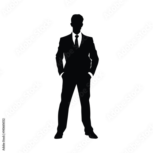 Businessman standing pose black color on isolated white background