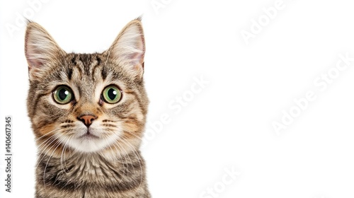 Close-up of a tabby cat.  A curious feline, looking directly at the viewer