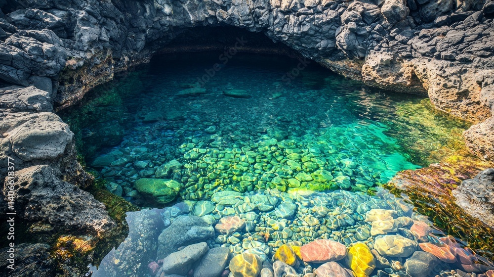 Obraz premium Serene Tropical Pool in Hidden Cavern with Clear Blue Water