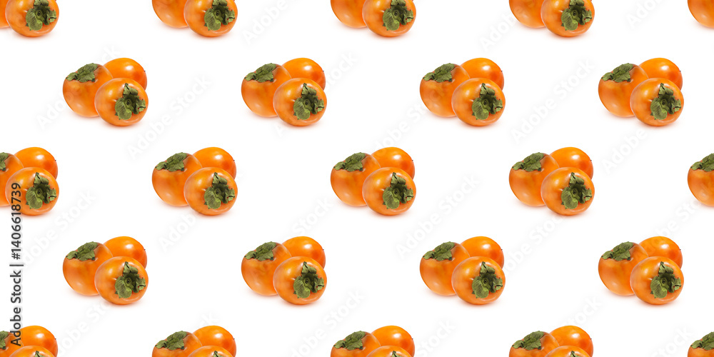 Ripe persimmon fruits forming a seamless pattern on white background Ripe persimmon fruits forming a seamless pattern on white background