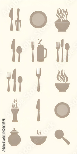 Modern Food & Cutlery Icon Set for Menus and Restaurant Branding
