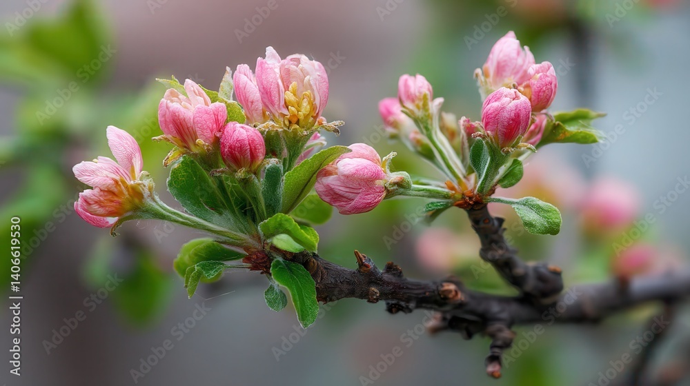 Fototapeta premium blooming decorative young apple tree stemb, photo on the cover of a magazine about landscape design.