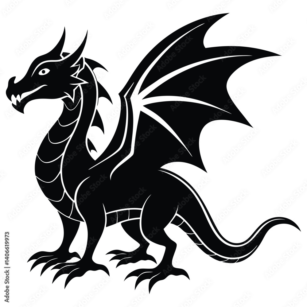 Fototapeta premium Dragon silhouette vector illustration