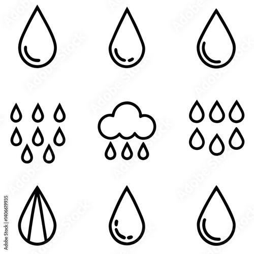 Simple Weather Icons Showing Different Rain Conditions
