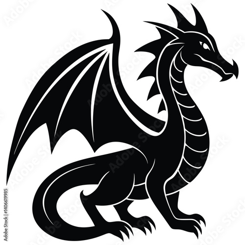 Black tribal dragon silhouette vector illustration tattoo design
