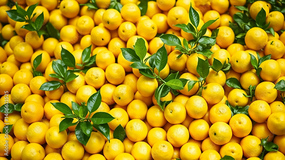 Abundant Citrus Fruit Display with Fresh Green Leaves for Juice Abundant Citrus Fruit Display with Fresh Green Leaves for Juice