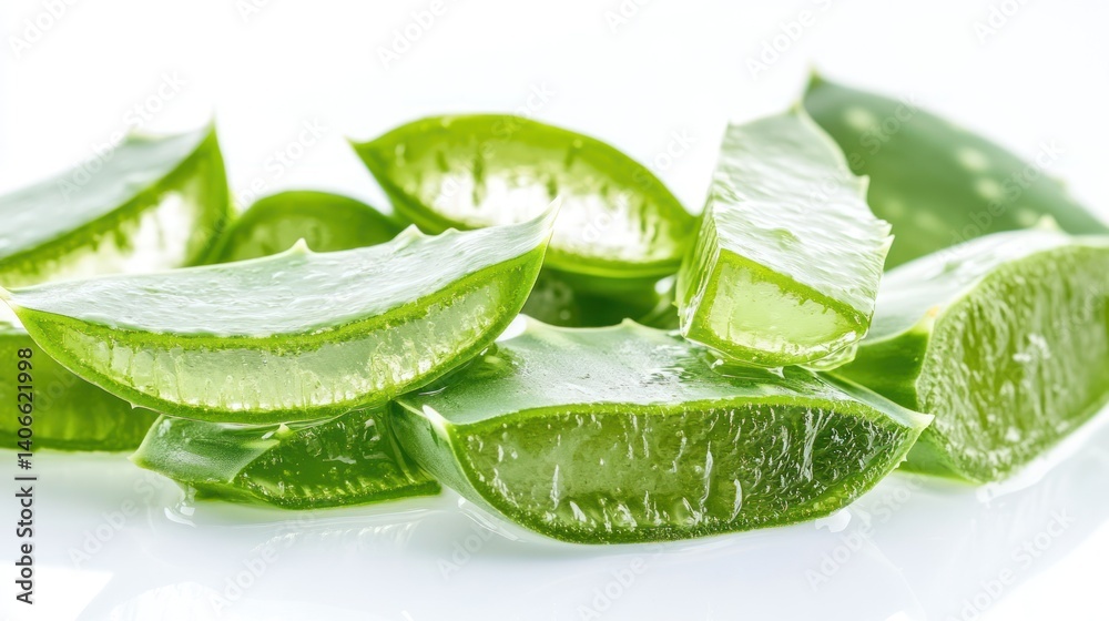 Fototapeta premium Fresh aloe vera slices on white background