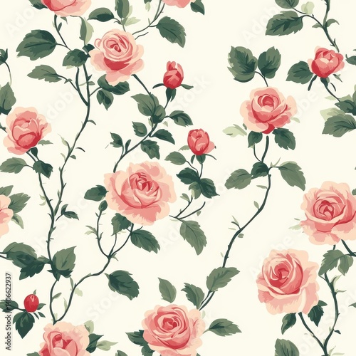 Wallpaper Mural Delicate Pastel Pink Rose Floral Pattern on White Background Torontodigital.ca