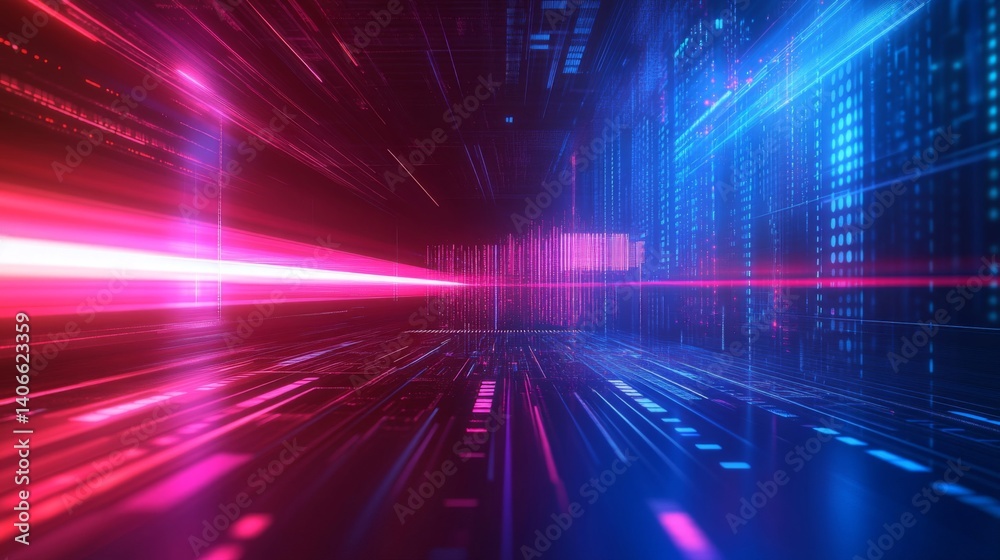 Abstract Digital Data Stream with Pink and Blue Neon Lights Abstract Digital Data Stream with Pink and Blue Neon Lights