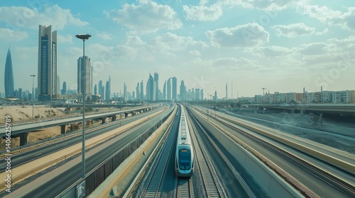 Modern Urban Landscape in the Middle East with Rail Transport System