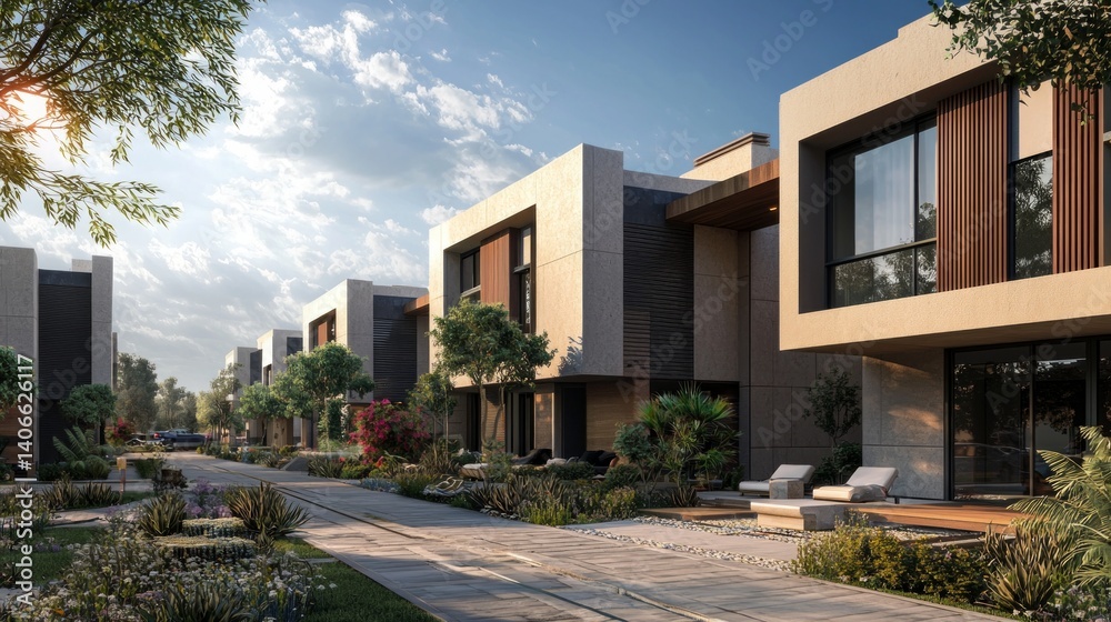 Fototapeta premium Modern Middle Eastern Environmental Housing Development in Sunlight