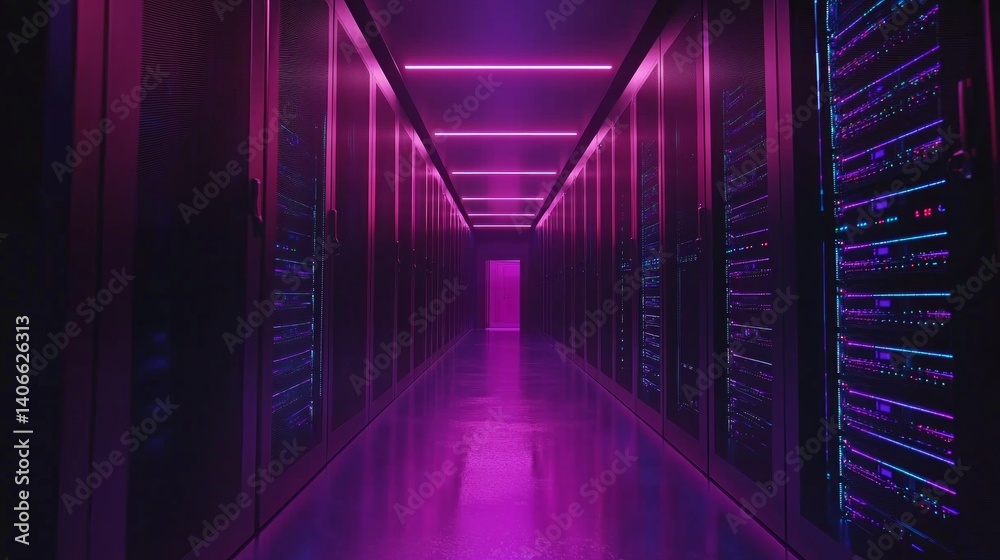 Modern Data Center in Middle East Environment with Neon Lighting Modern Data Center in Middle East Environment with Neon Lighting
