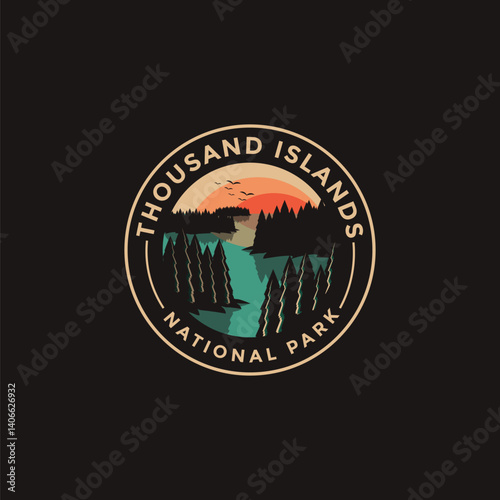 Thousand Islands National Park vector logo theme on dark background