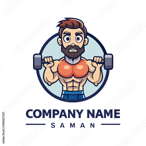 Cartoon fitness illustration of a man lifting weights