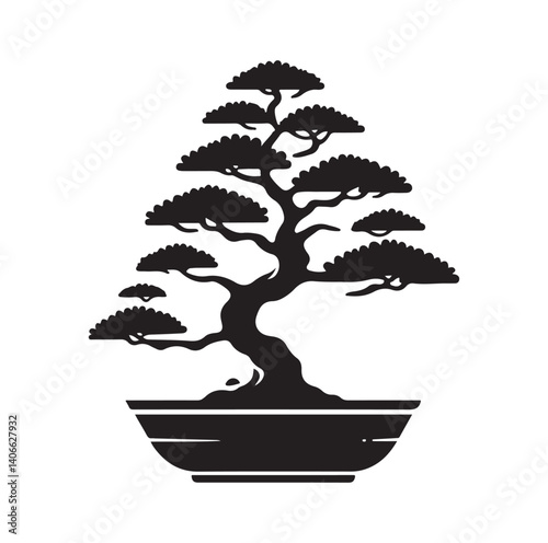 Japanese bonsai tree silhouette vector illustration