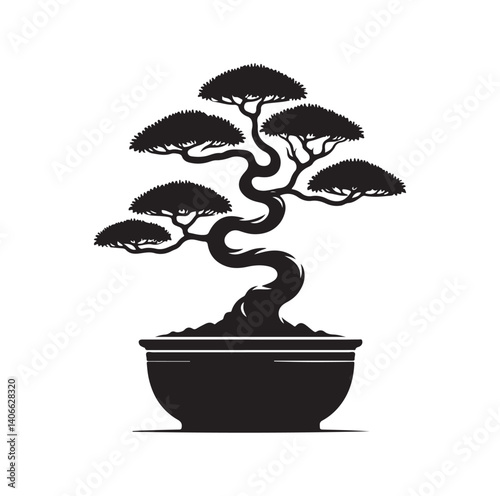 Japanese bonsai tree silhouette vector illustration